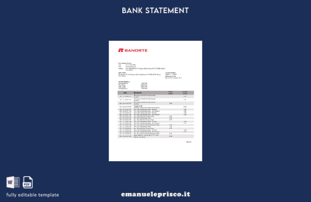modello Excel di estratto conto bancario Messico Banorte in stile verificato